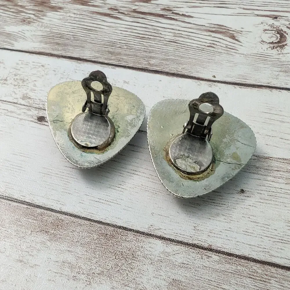 Vintage Clip On Earrings Statement Large Red & Gold Tone Triangular